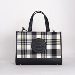 dempsey carryall with garden plaid print and coach patch