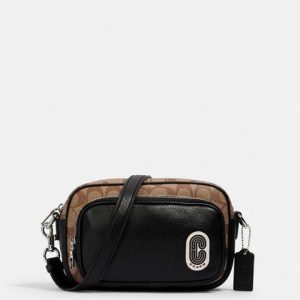 COACH COURT CROSSBODY IN SIGNATURE CANVAS WITH COACH PATCH (SV/KHAKI/BLACK)
