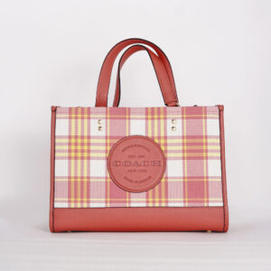 dempsey carryall with garden plaid print and coach patch