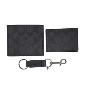 COACH BOXED 3-IN-1 WALLET GIFT SET IN SIGNATURE CANVAS BLACK/BLACK/OXBLOOD