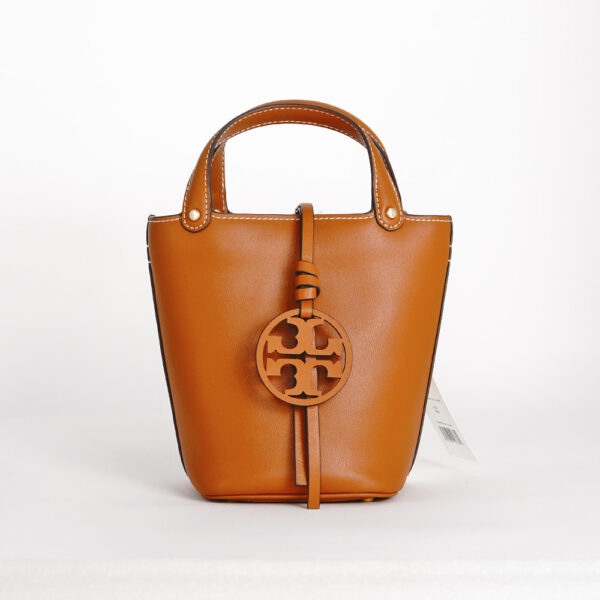 tory burch miller mini bucket in aged camello