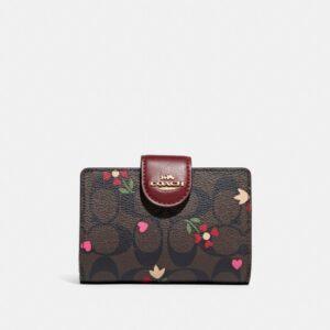 COACH MEDIUM CORNER ZIP WALLET IN SIGNATURE CANVAS WITH HEART PETAL PRINT