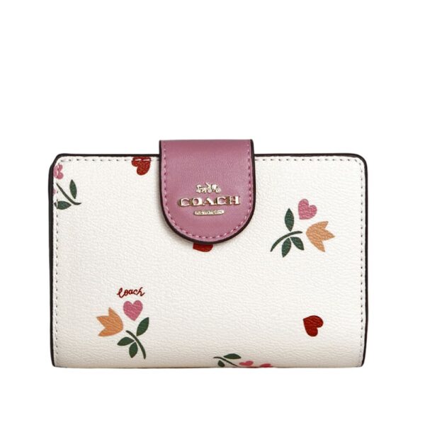 coach medium corner zip wallet in signature canvas with heart petal print