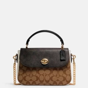 COACH MARLIE TOP HANDLE SATCHEL IN BLOCKED SIGNATURE CANVAS