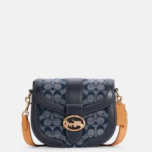 COACH GEORGIE SADDLE BAG IN SIGNATURE CHAMBRAY