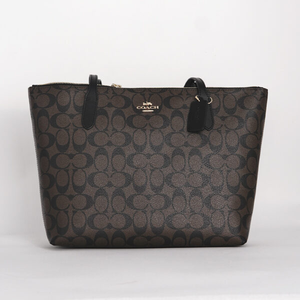 coach zip top tote in signature canvas