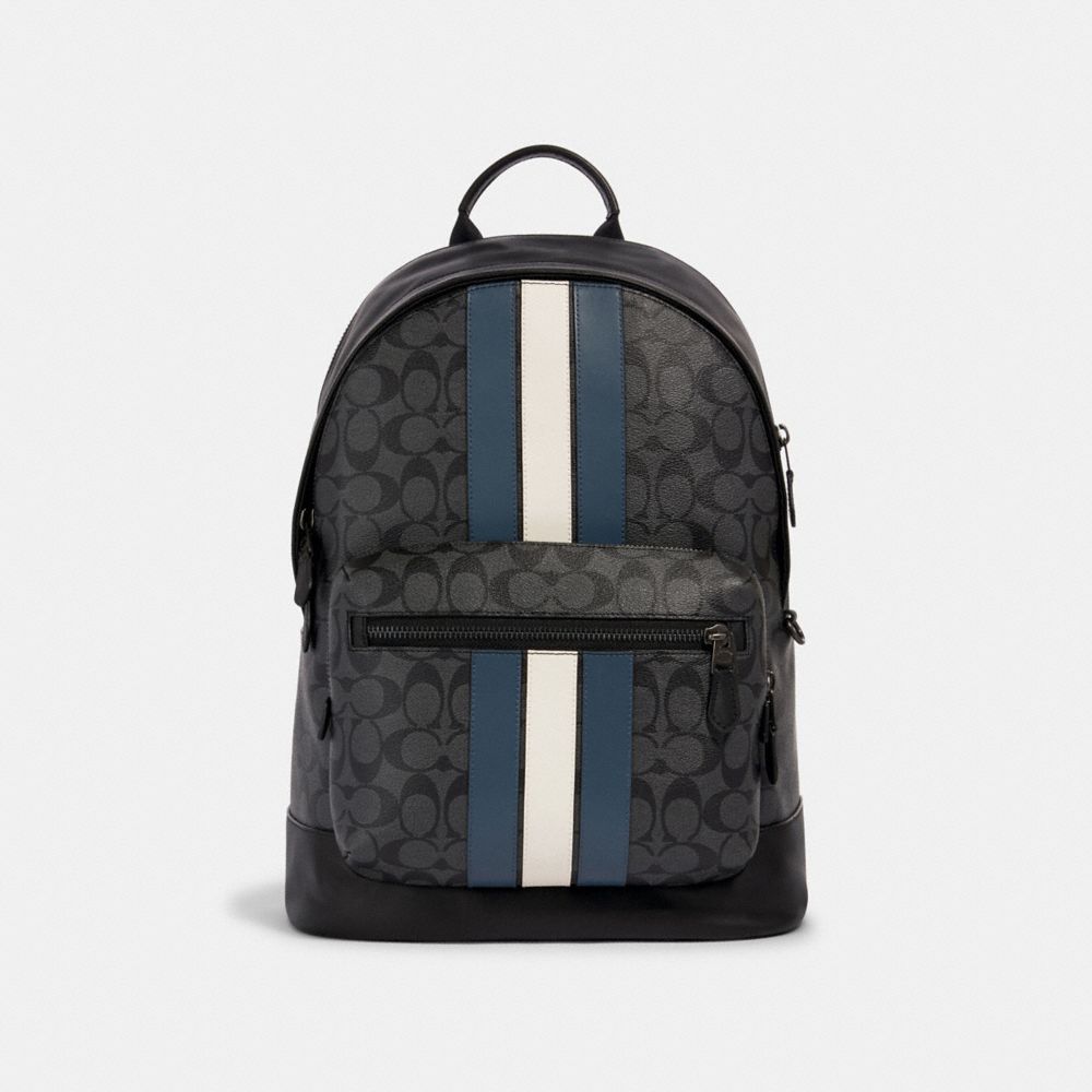 COACH WEST BACKPACK IN SIGNATURE CANVAS WITH VARSITY STRIPE tips ...