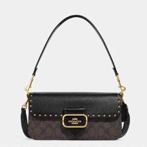 COACH MORGAN SHOULDER BAG IN COLORBLOCK SIGNATURE CANVAS WITH RIVETS