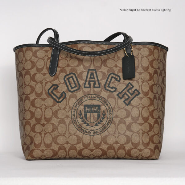 coach city tote signature canvas with varsity motif