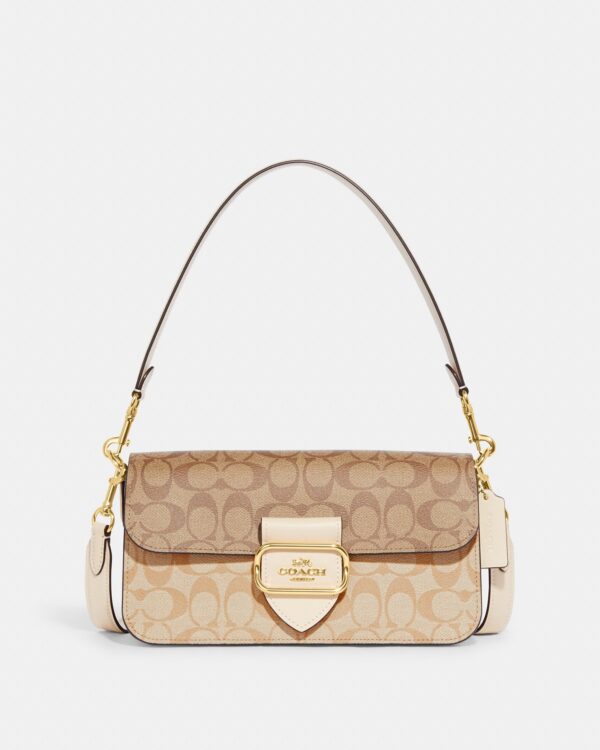 coach morgan shoulder bag in blocked signature canvas