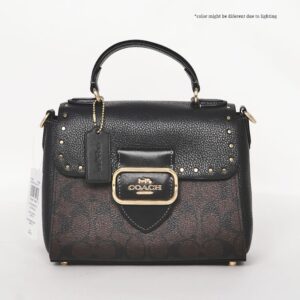 coach morgan top handle satchel in colorblock signature canvas with rivets