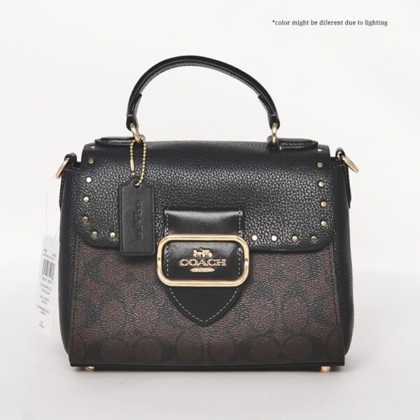 coach morgan top handle satchel in colorblock signature canvas with rivets