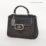 coach morgan top handle satchel in colorblock signature canvas with rivets