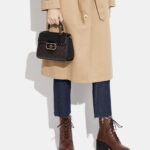 coach morgan top handle satchel in colorblock signature canvas with rivets
