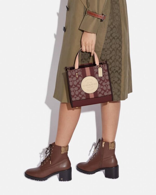 coach dempsey tote 22 in signature jacquard with stripe and coach patch