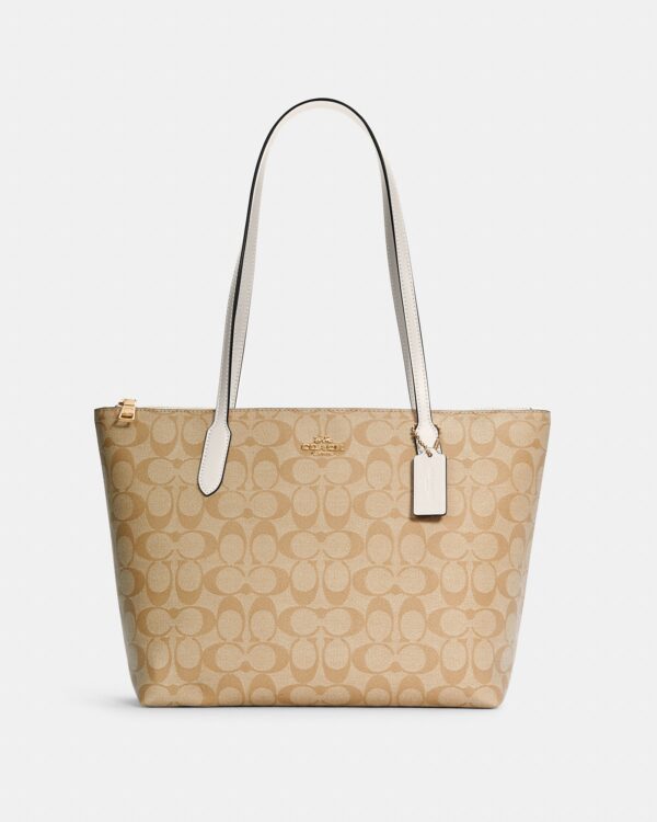 coach zip top tote in signature canvas