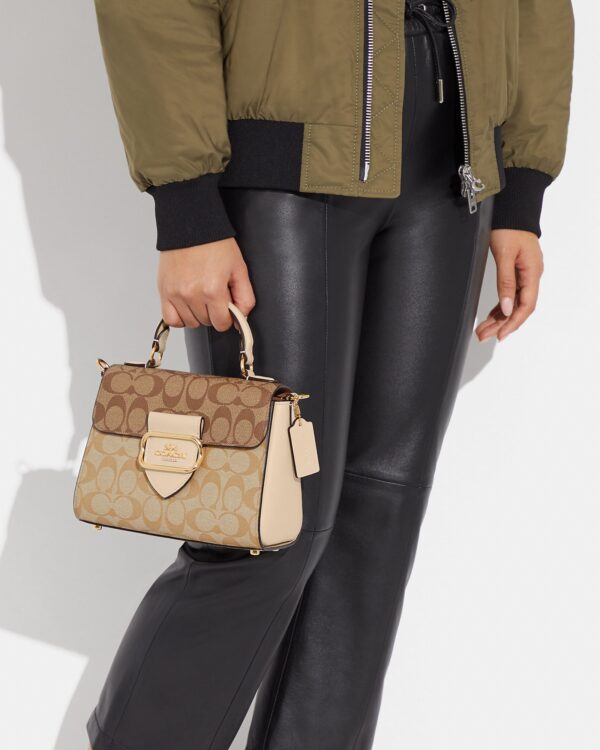 coach morgan top handle stachel in blocked signature canvas