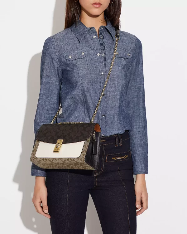 coach lane shoulder bag in blocked signature canvas