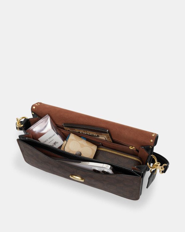 coach morgan shoulder bag in colorblock signature canvas with rivets