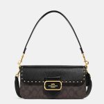 coach morgan shoulder bag in colorblock signature canvas with rivets