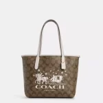 coach mini city tote in signature canvas with horse and sleigh