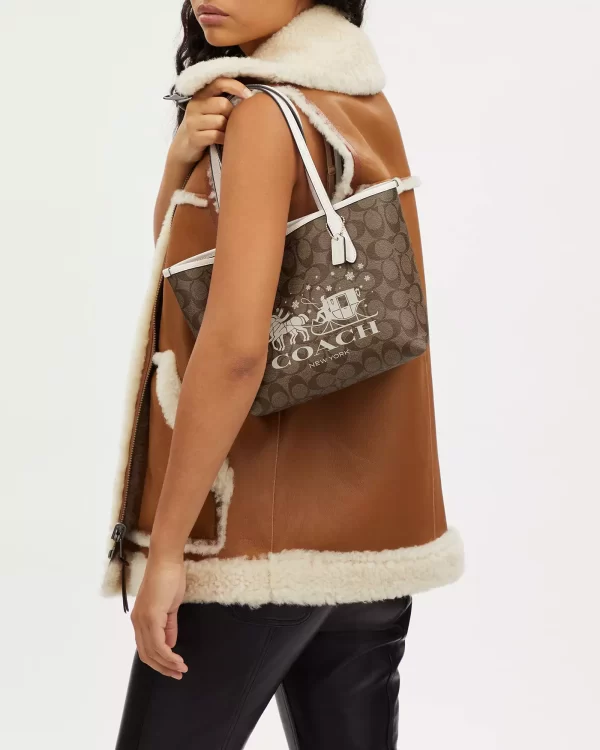 coach mini city tote in signature canvas with horse and sleigh