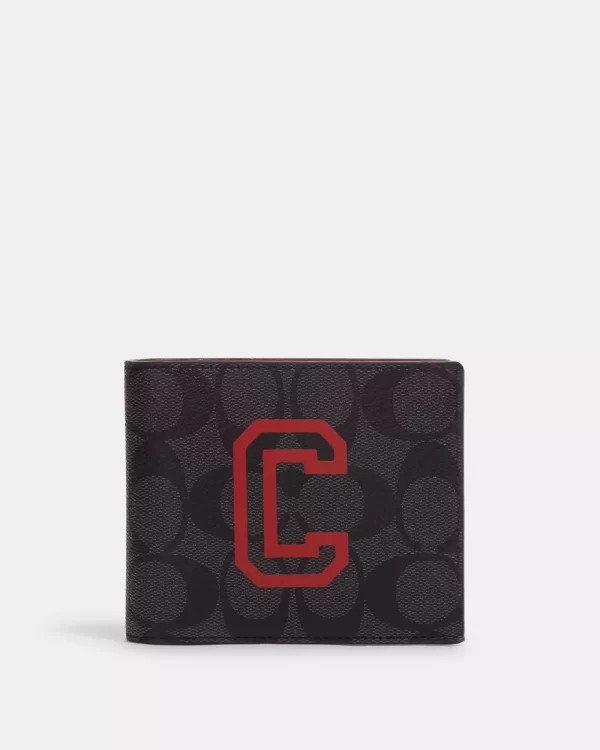 coach 3 in 1 wallet in signature canvas with varsity motif