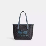 coach mini city tote in signature canvas with horse and sleigh
