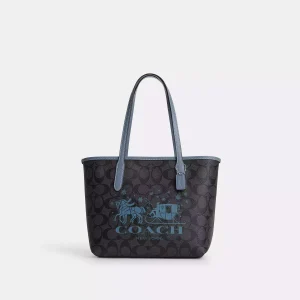 coach mini city tote in signature canvas with horse and sleigh