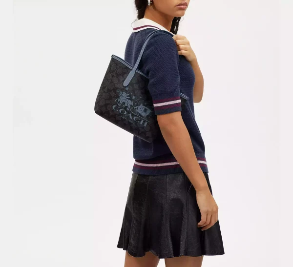 coach mini city tote in signature canvas with horse and sleigh
