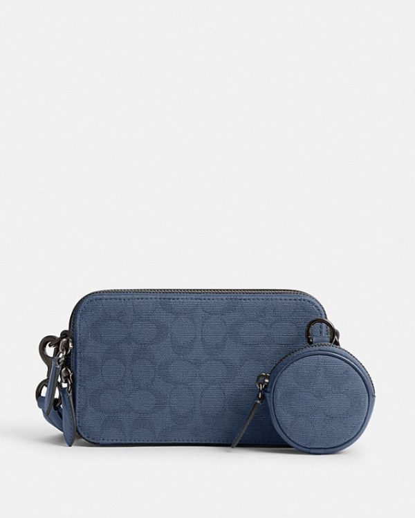 coach charter slim crossbody in signature canvas jacquard