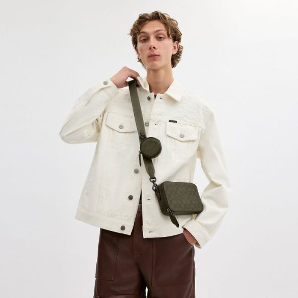 coach charter slim crossbody in signature canvas jacquard