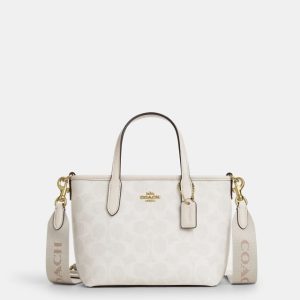 coach city mini tote in signature canvas ( glacier white )