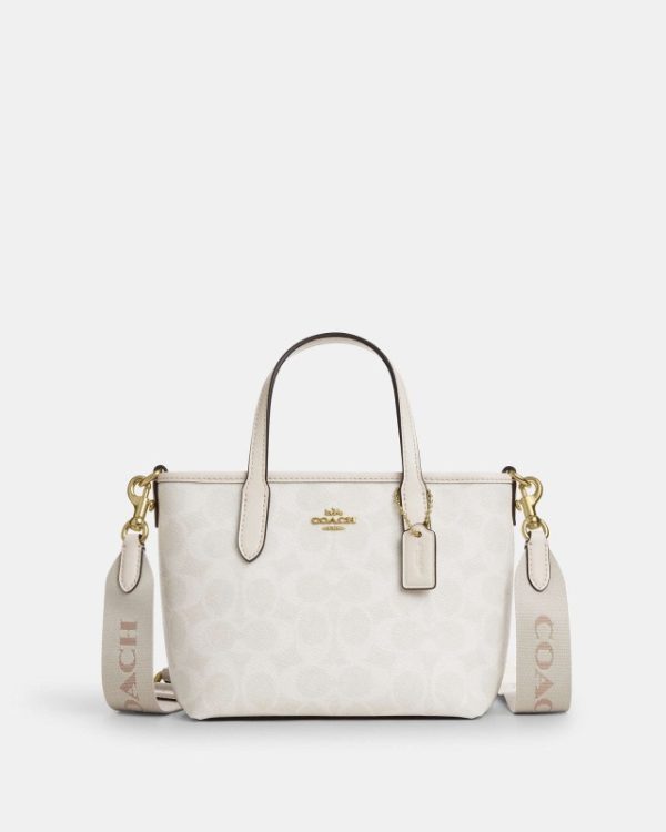 coach city mini tote in signature canvas ( glacier white )