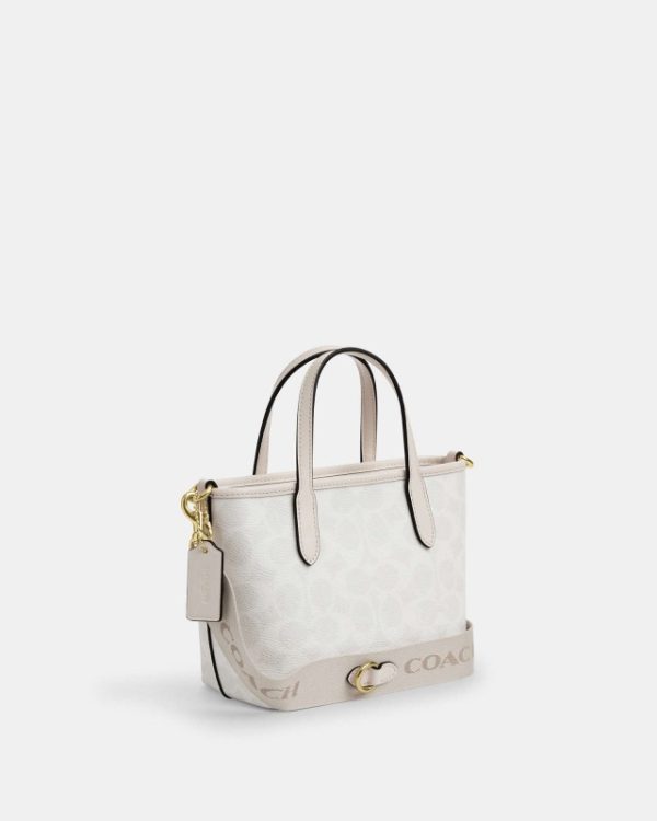 coach city mini tote in signature canvas ( glacier white )