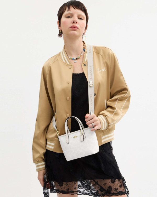 coach city mini tote in signature canvas ( glacier white )