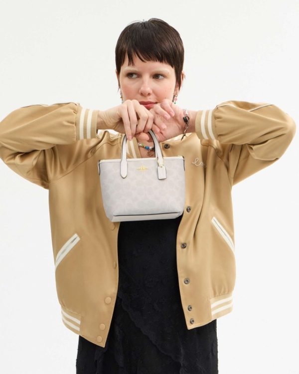 coach city mini tote in signature canvas ( glacier white )