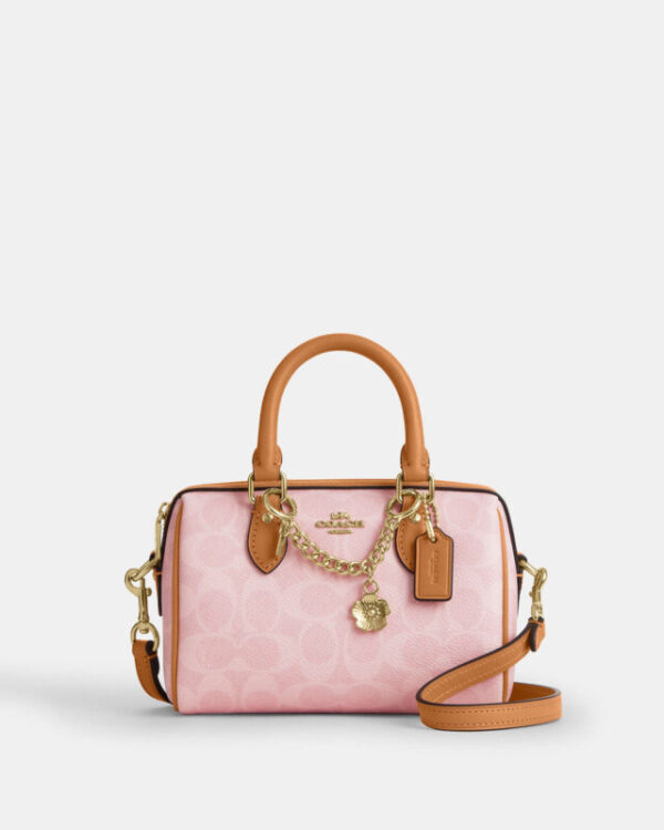 coach mini rowan crossbody in signature canvas with charms